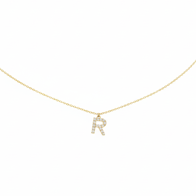 Collier Personnalisé avec initial en Or 18K serti Diamant naturel