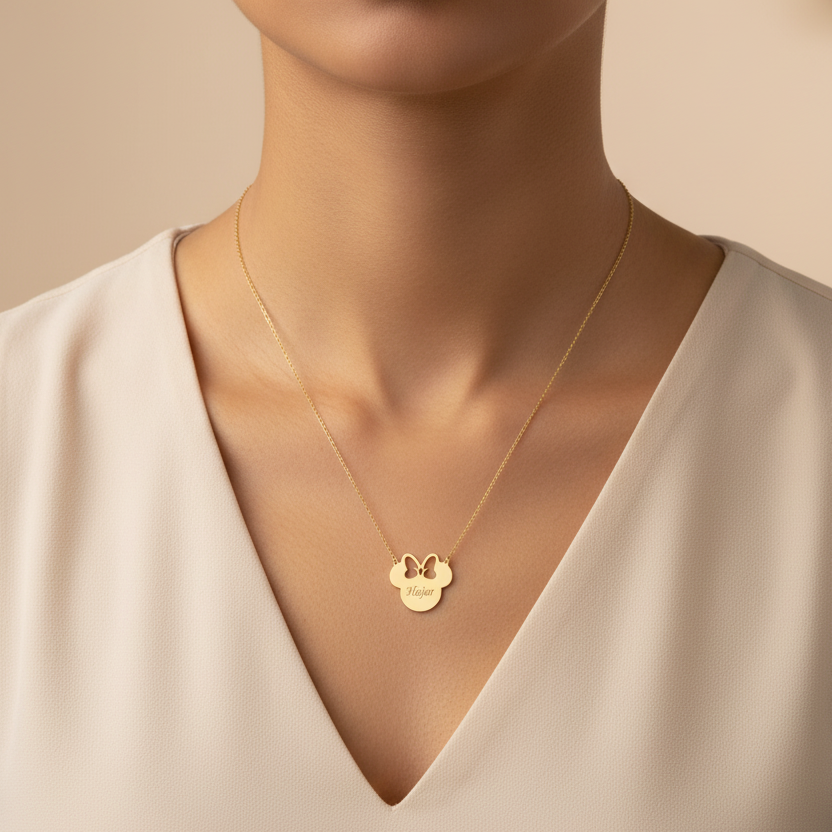 Collier Minnie Mouse Personnalisé En Or 18K