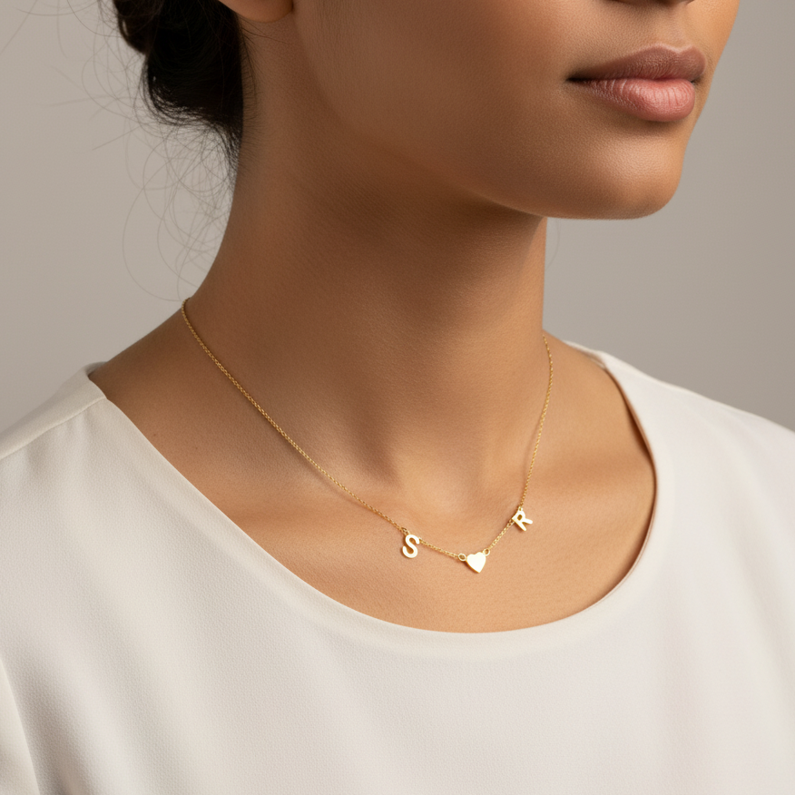 Collier Double Initiales En Or 18K