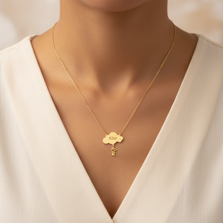 Collier Nuage Avec prénom Personnalisé en Or 18K