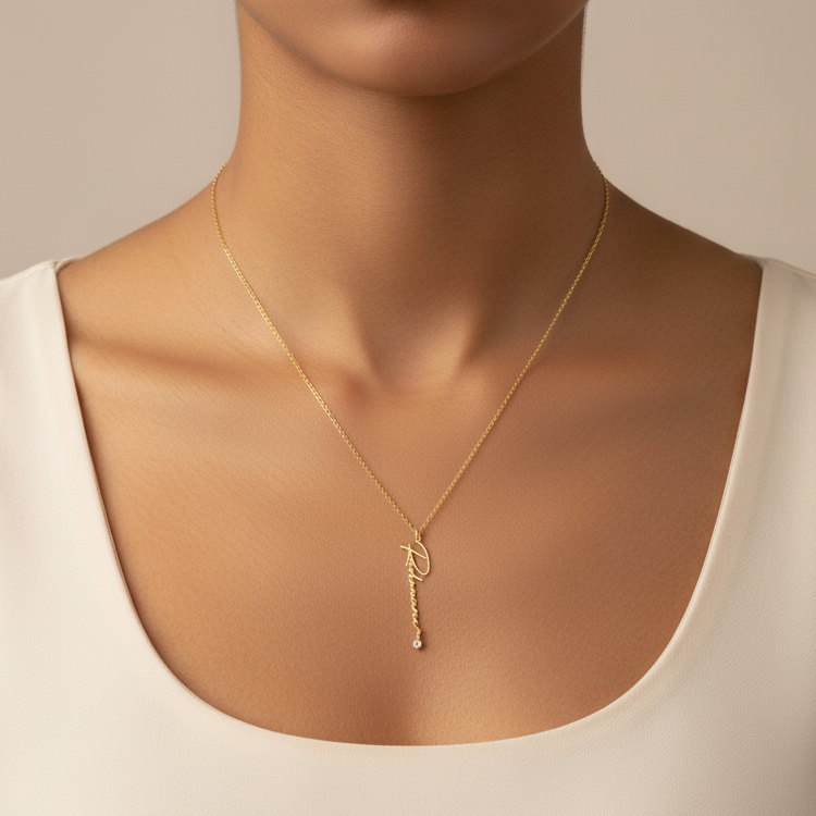 Collier Prénom Signature Brillant En Or 18K
