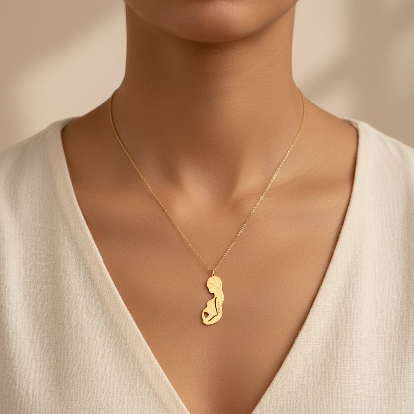 Collier Femme Enceinte Personnalisé En Or 18K