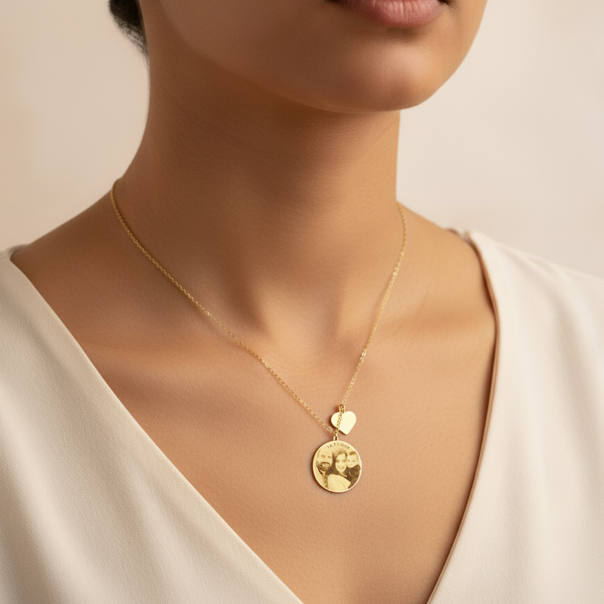 Collier Personnalisé Avec Photo en Or 18K