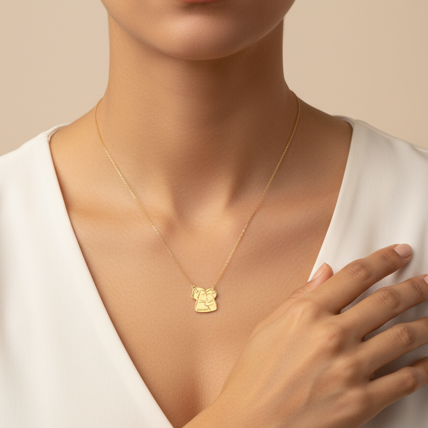 Collier Mom And Boy Personnalisé En Or 18K