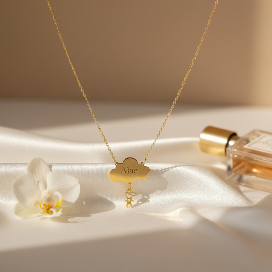 Collier Nuage Avec prénom Personnalisé en Or 18K