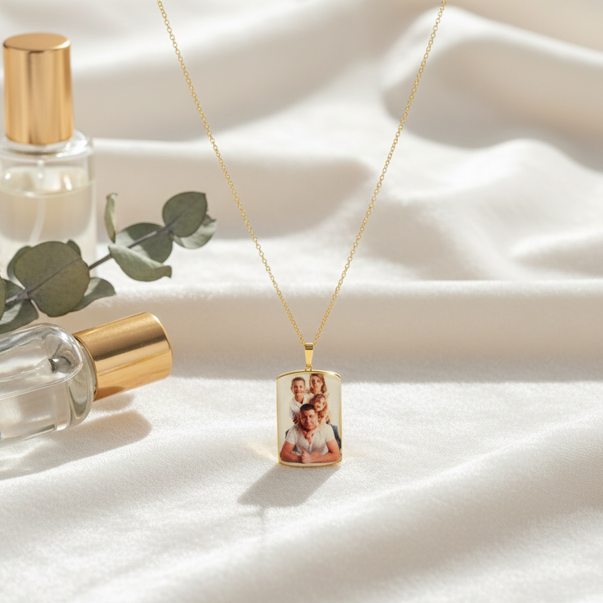 Collier Personnalisé Avec Photo Couleur en Or 18K
