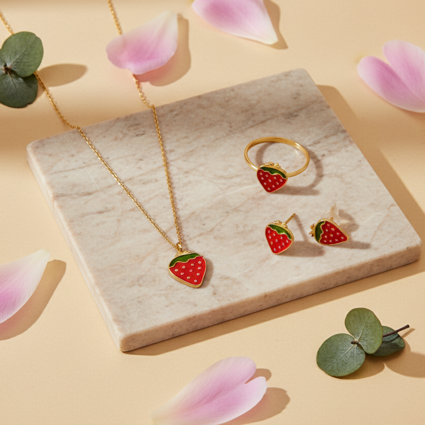 18K Gold Strawberry Set