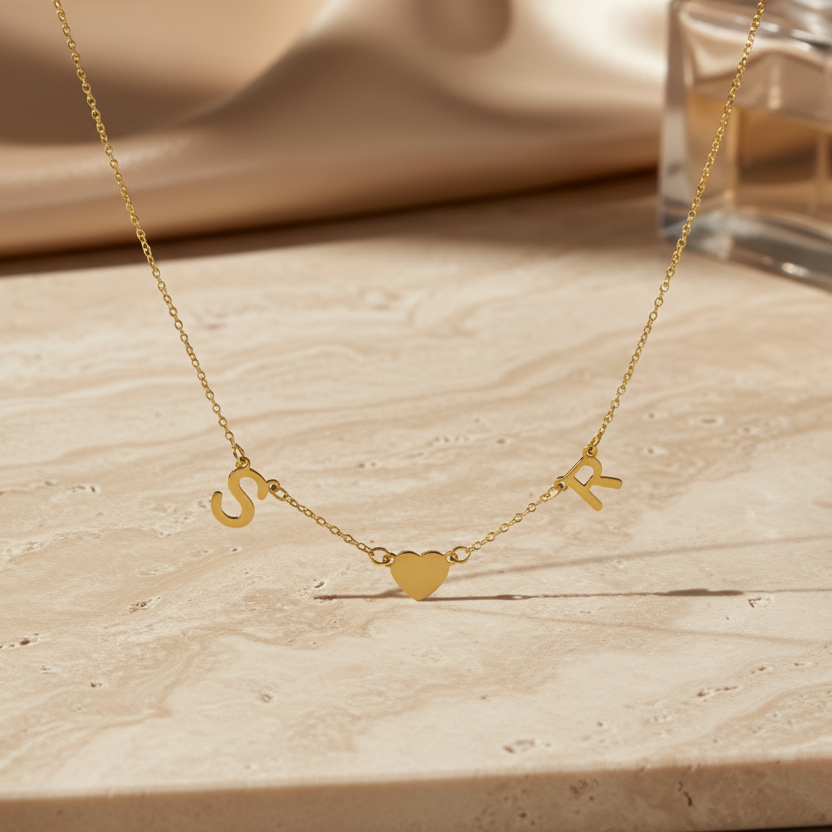 Collier Double Initiales En Or 18K