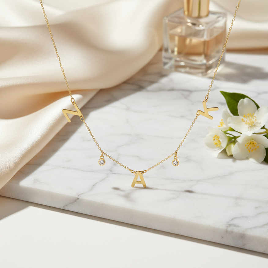 Collier Triple initiales Brillant En Or 18K