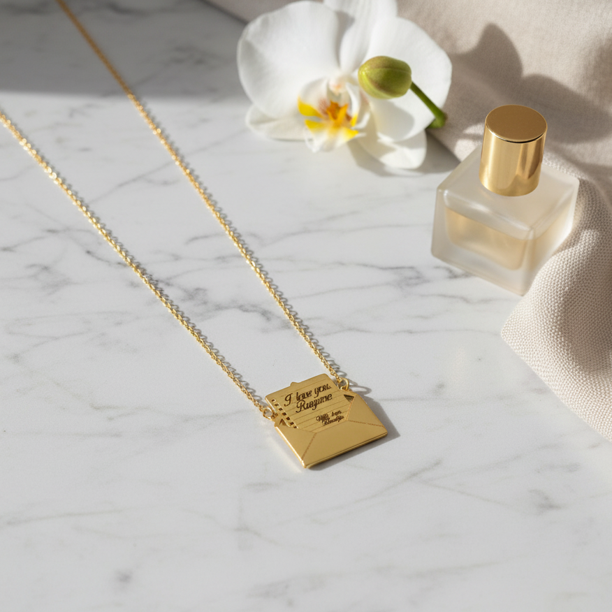 Collier Enveloppe Magique Personnalisé en Or 18K