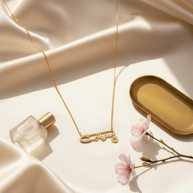 Collier Epingle Avec prénom Personnalisé en Or 18K