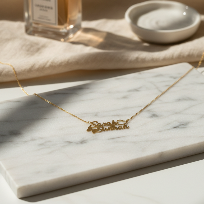 Collier Double prénoms superposés en Or 18K