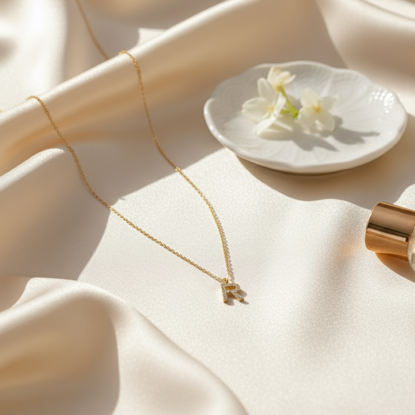 Collier Personnalisé avec initial en Or 18K serti Diamant naturel