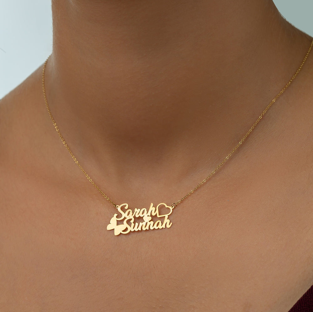 Collier Double prénoms superposés en Or 18K