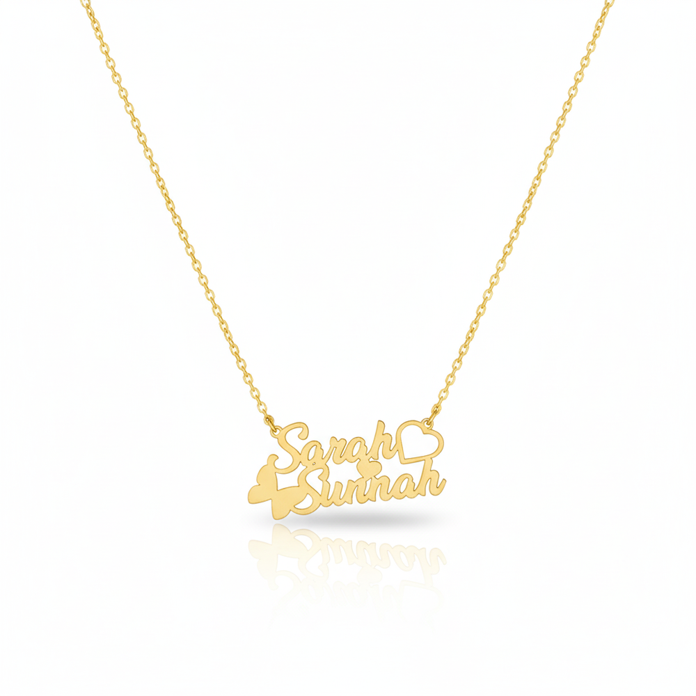 Collier Double prénoms superposés en Or 18K