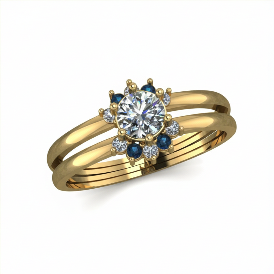 Bague Fiançaille Mi-Margueritte  en Or 18K