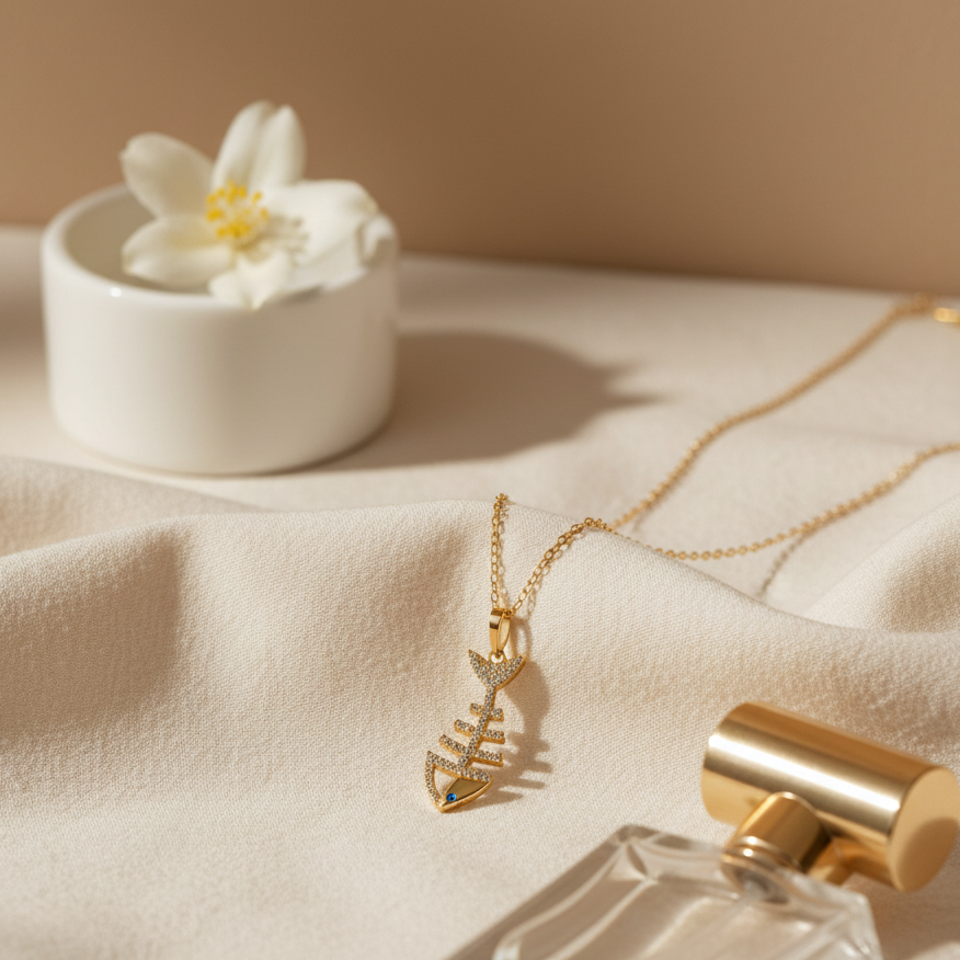 قلادة سمكة من الذهب عيار 18 قيراطًا 