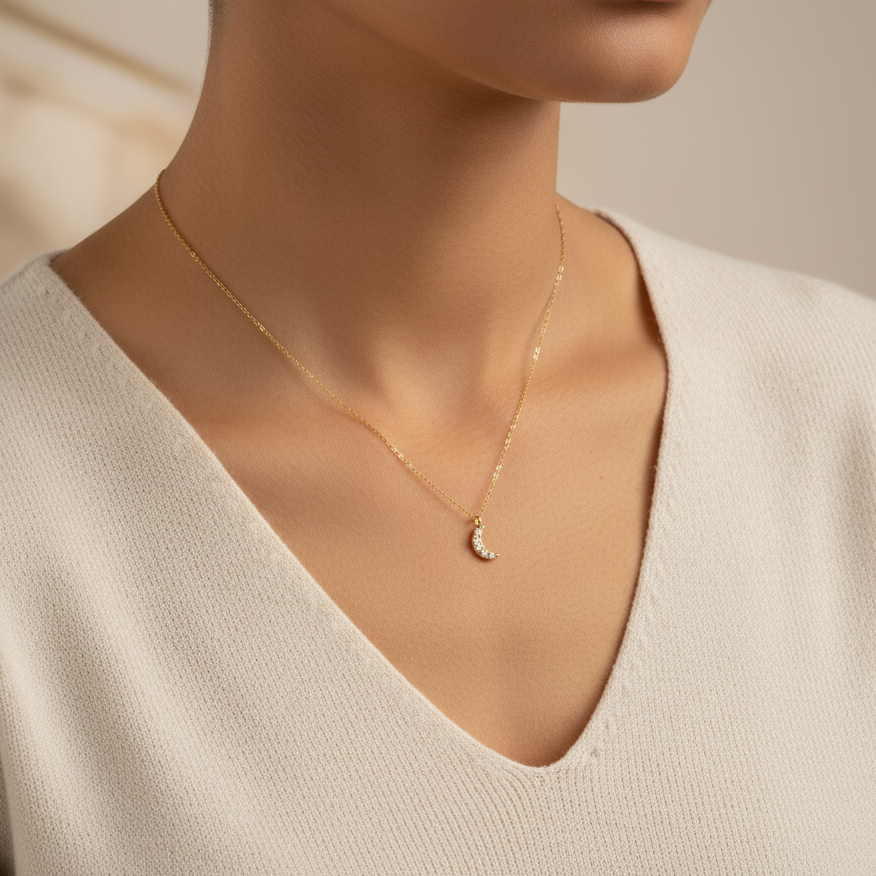 قلادة القمر من الذهب عيار 18 قيراطًا