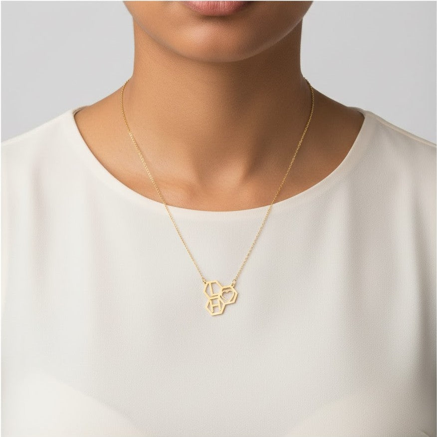 Personalized 18K Gold Beehive Necklace