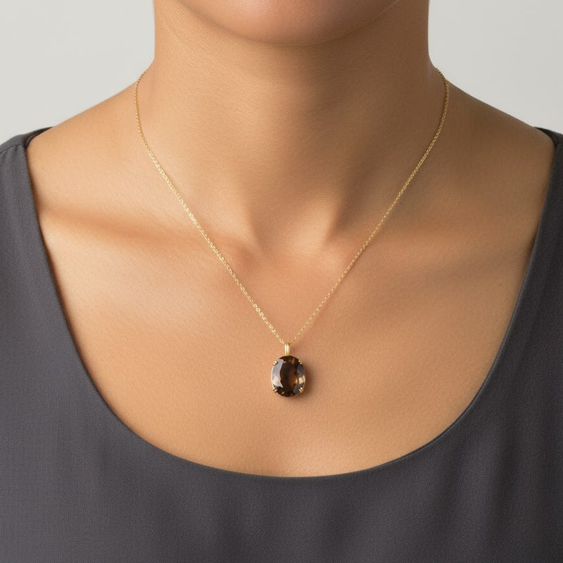 Collier Mistère en Or 18k Serti Smoky Quartz