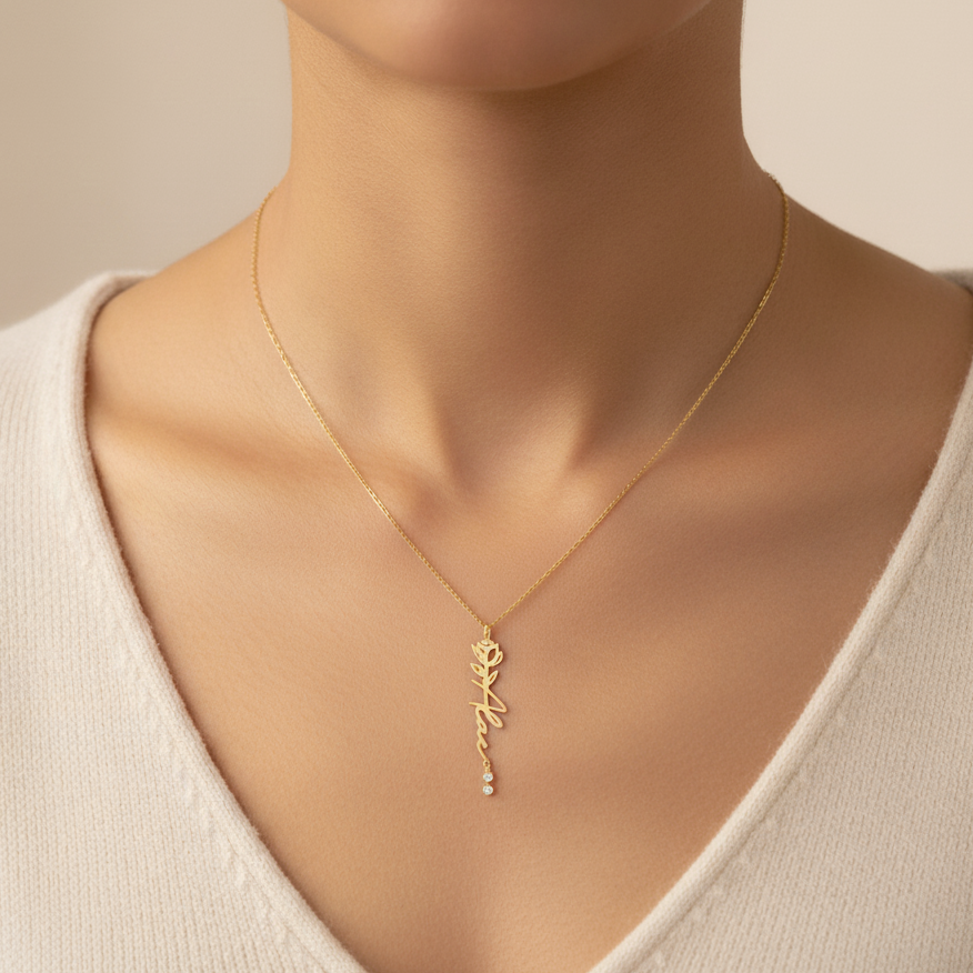 Collier Rose Personnalisée En Or 18k