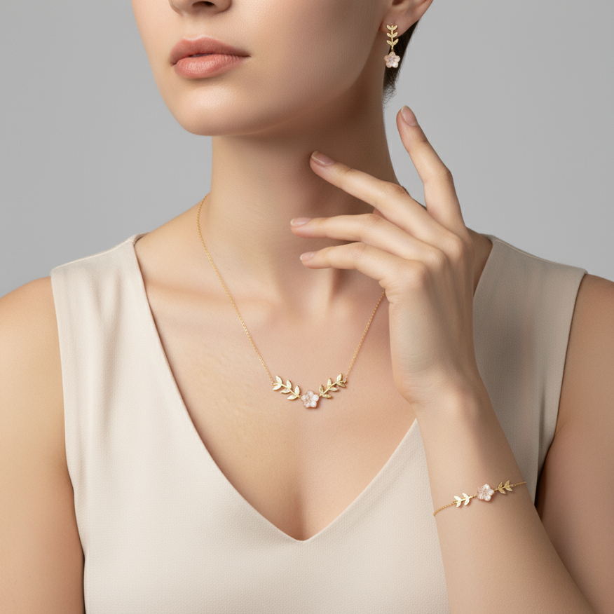 مجموعة زهور الصفاء من الذهب عيار 18 قيراطًا