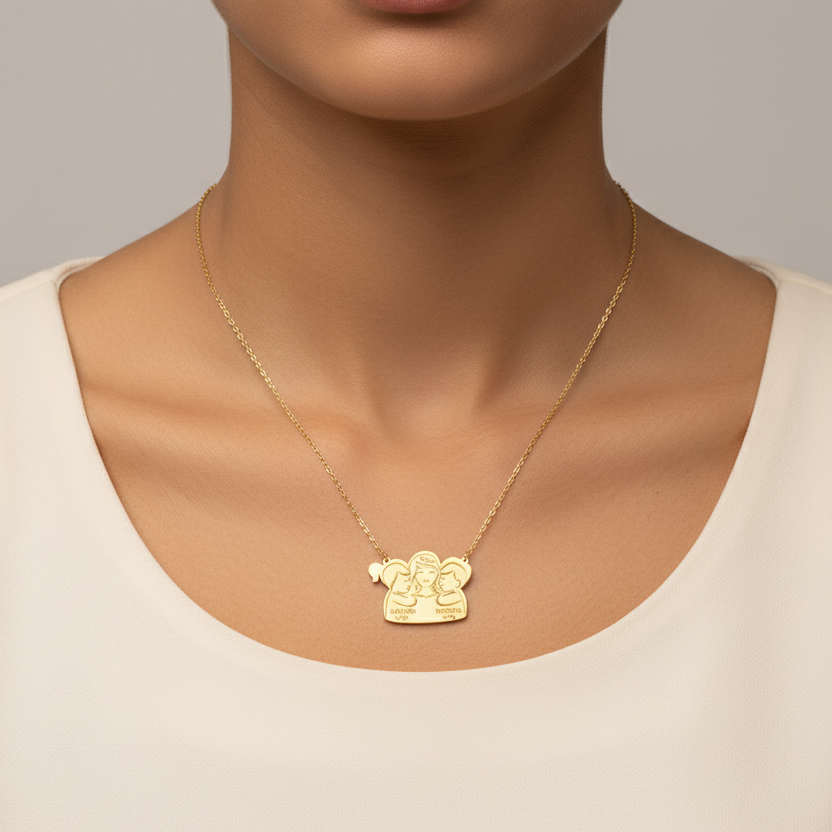 Collier Mom Of 2 Personnalisé en Or 18K