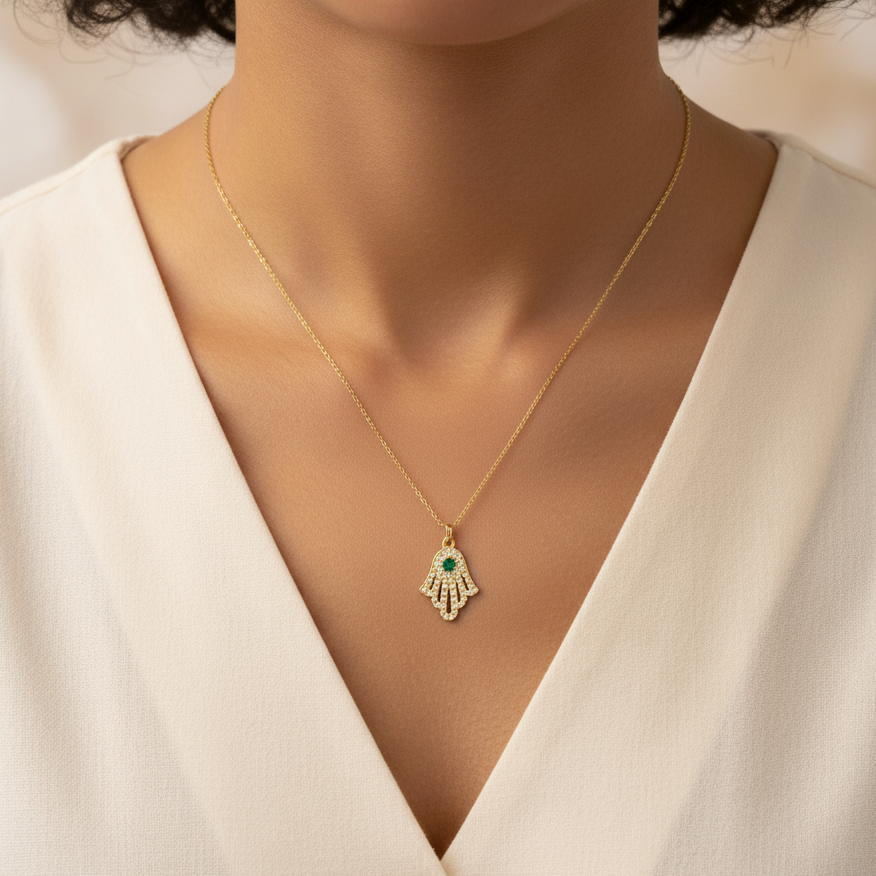 قلادة خميسة لامعة من الذهب عيار 18 قيراطًا 