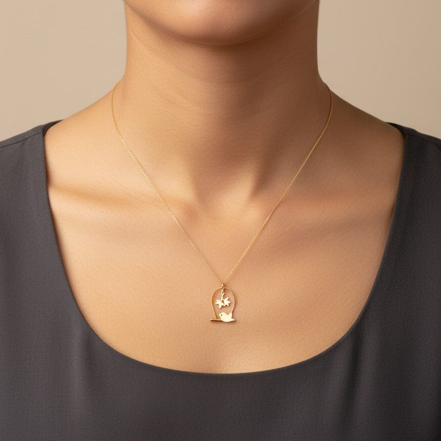 قلادة عش العصفور من الذهب عيار 18 قيراطًا