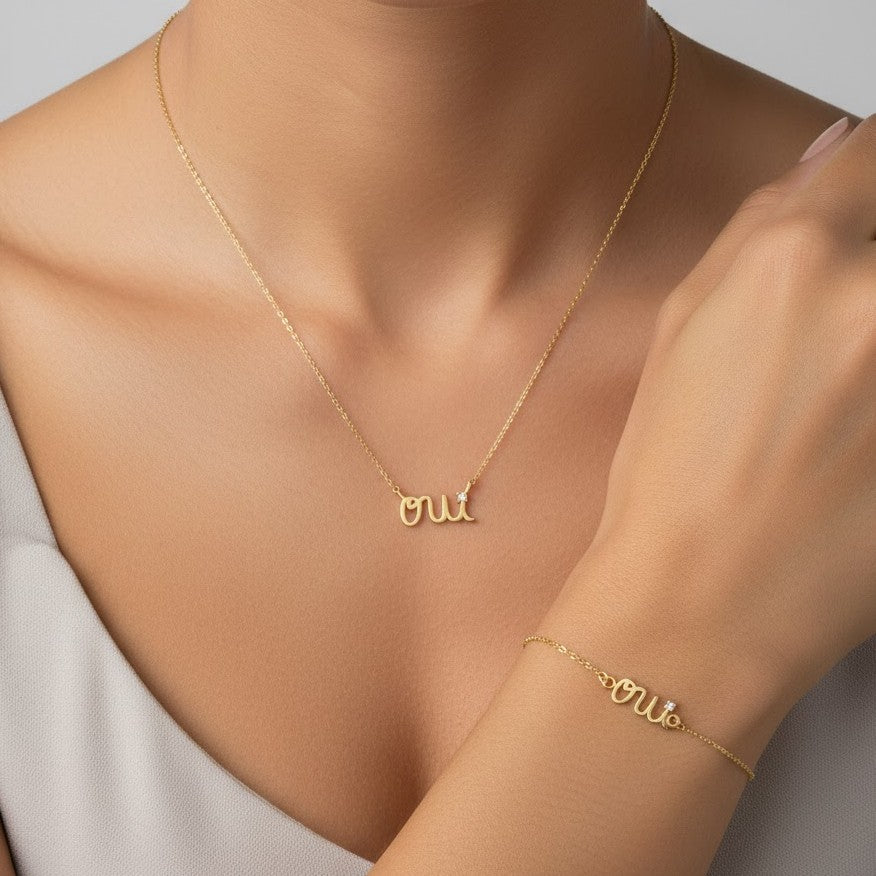 Ensemble Collier+ Bracelet Oui en Or 18K