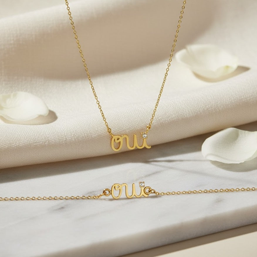 Ensemble Collier+ Bracelet Oui en Or 18K