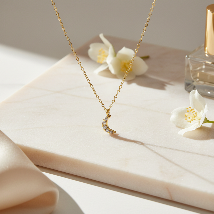قلادة القمر من الذهب عيار 18 قيراطًا