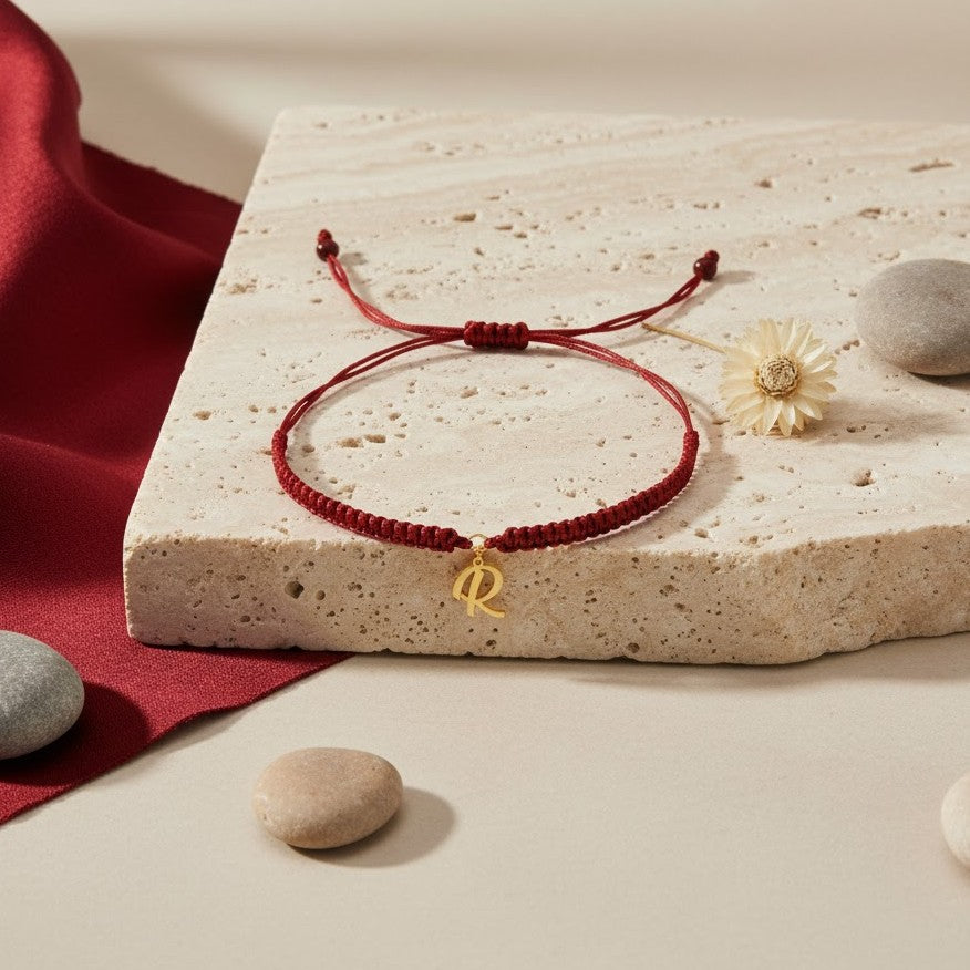 سوار بخيط مع حرف مُخصص وذهب عيار 18