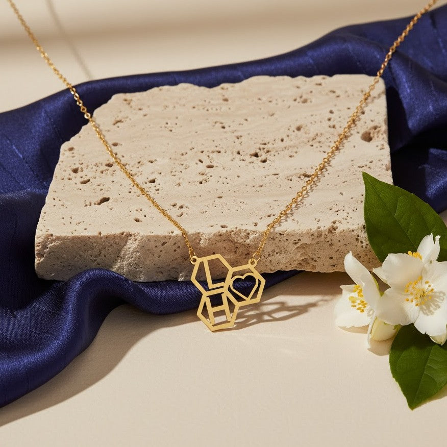 Personalized 18K Gold Beehive Necklace
