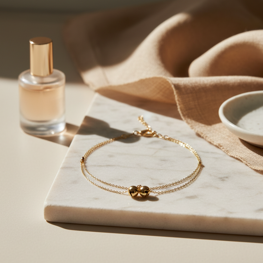 Chaine de cheville à clochettes en Or 18K