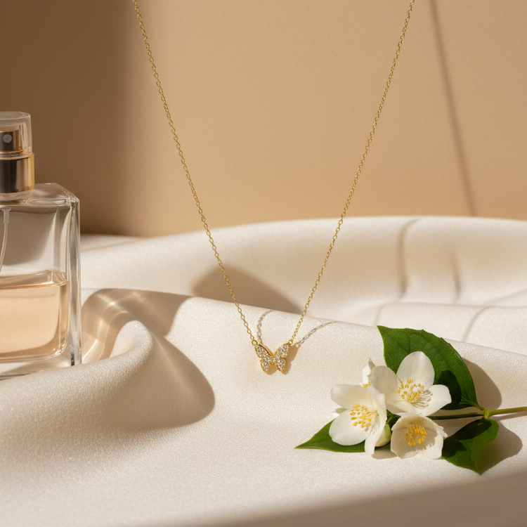 قلادة الفراشة من الذهب عيار 18 قيراطًا 