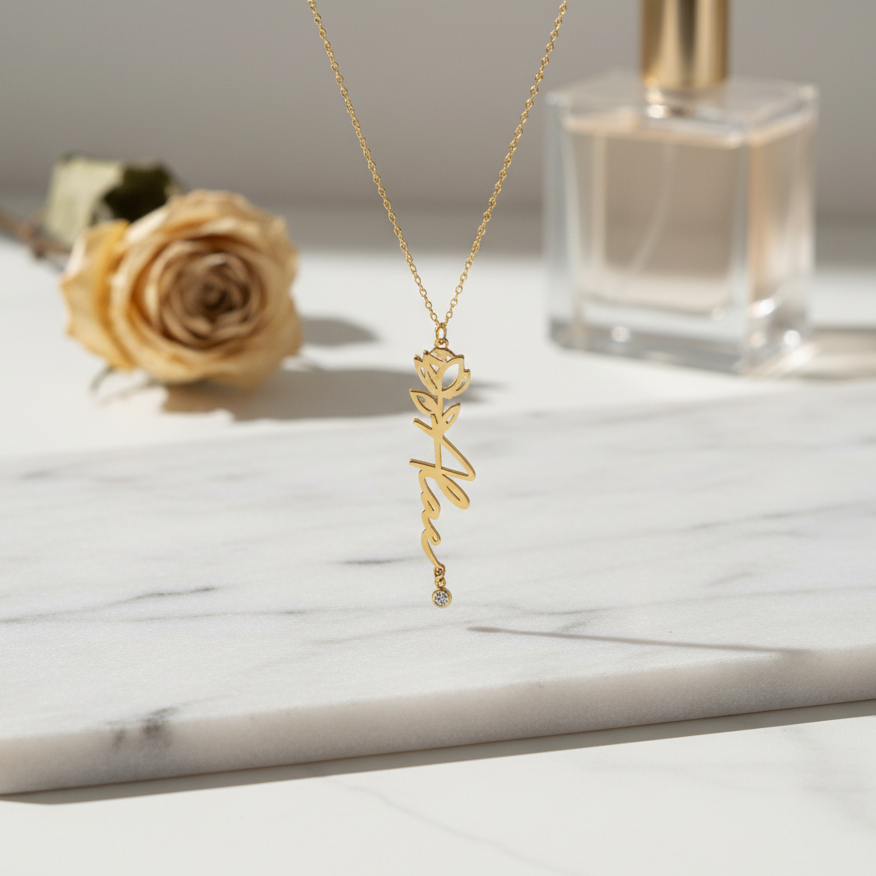 Collier Rose Personnalisée En Or 18k