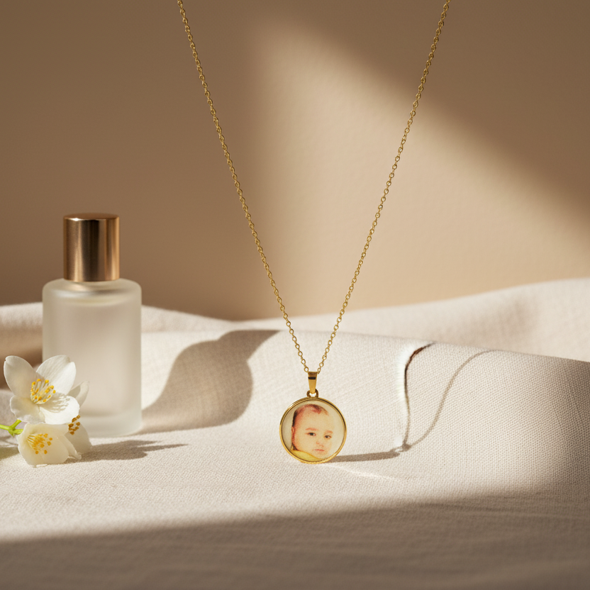 قلادة ذهبية عيار 18 قيراطًا تحمل صورة شخصية