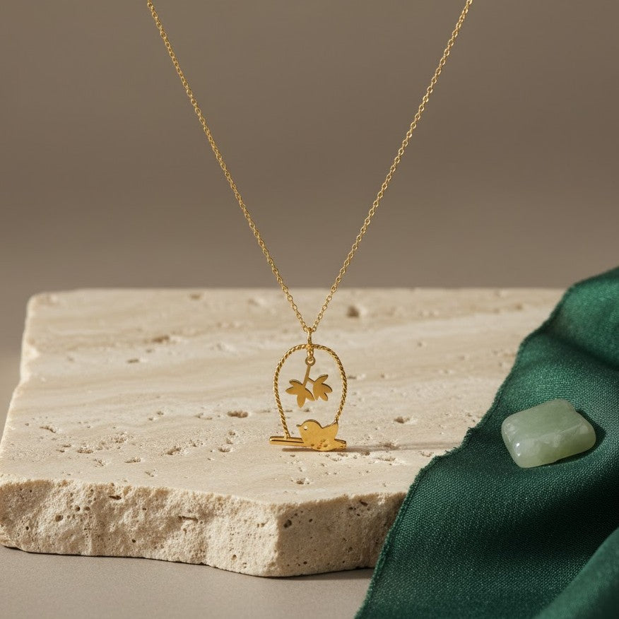 قلادة عش العصفور من الذهب عيار 18 قيراطًا