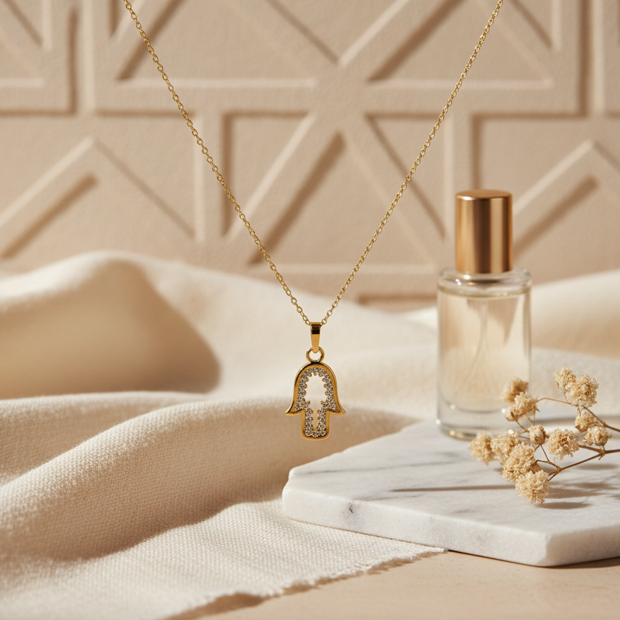 قلادة خميسة مفتوحة من الذهب عيار 18 قيراطًا