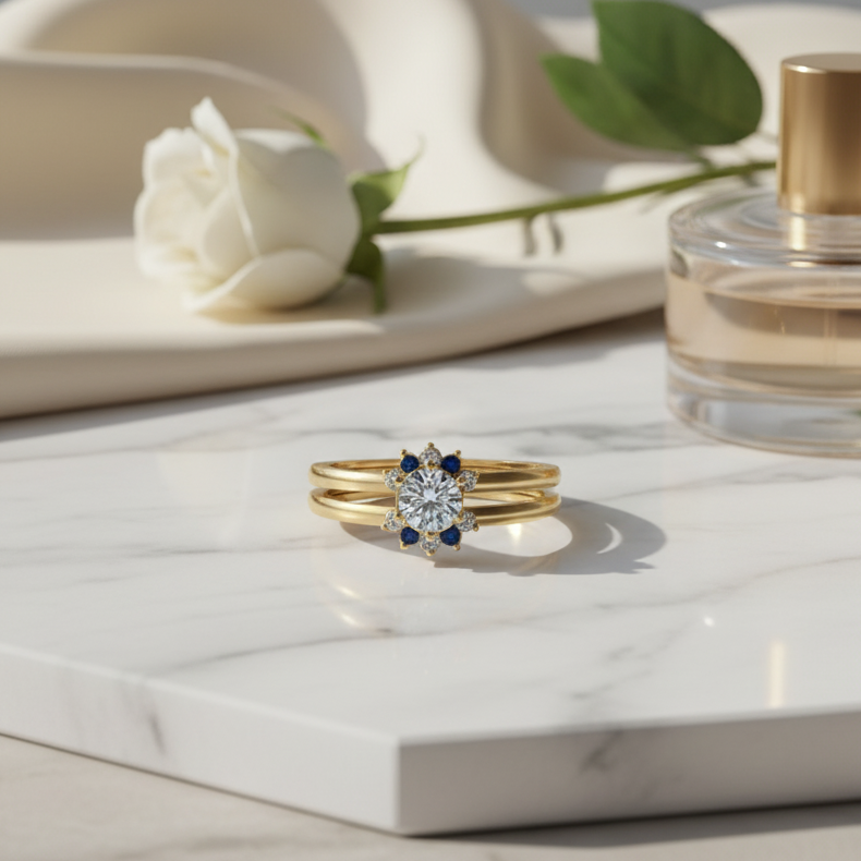 Bague Fiançaille Mi-Margueritte  en Or 18K