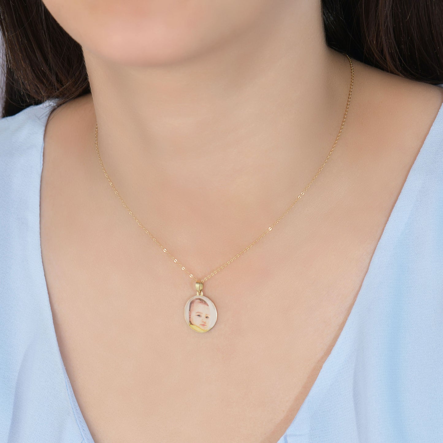 Collier Médaillon Personnalisé Avec Photo Couleur en Or 18K