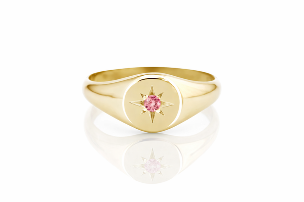 Bague Chevalière Étoile Rose en Or 18K
