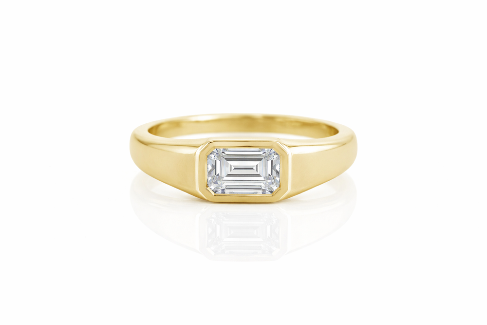 Bague Chevalière Émeraude Blanche en Or 18K