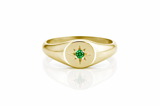 Bague Chevalière Étoile Verte en Or 18K