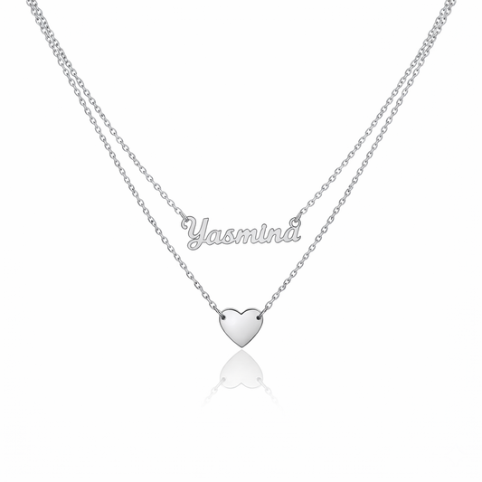 Double Collier Prénom Cœur En Argent