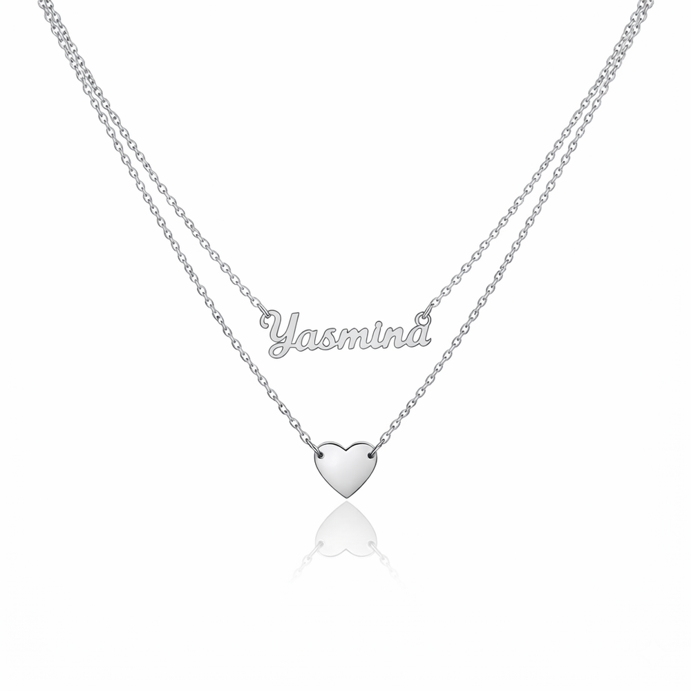 Double Collier Prénom Cœur En Argent
