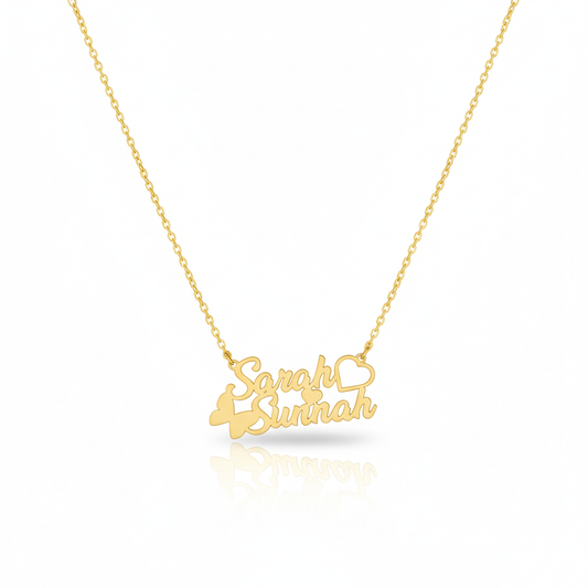 Collier Double prénoms superposés en Or 18K