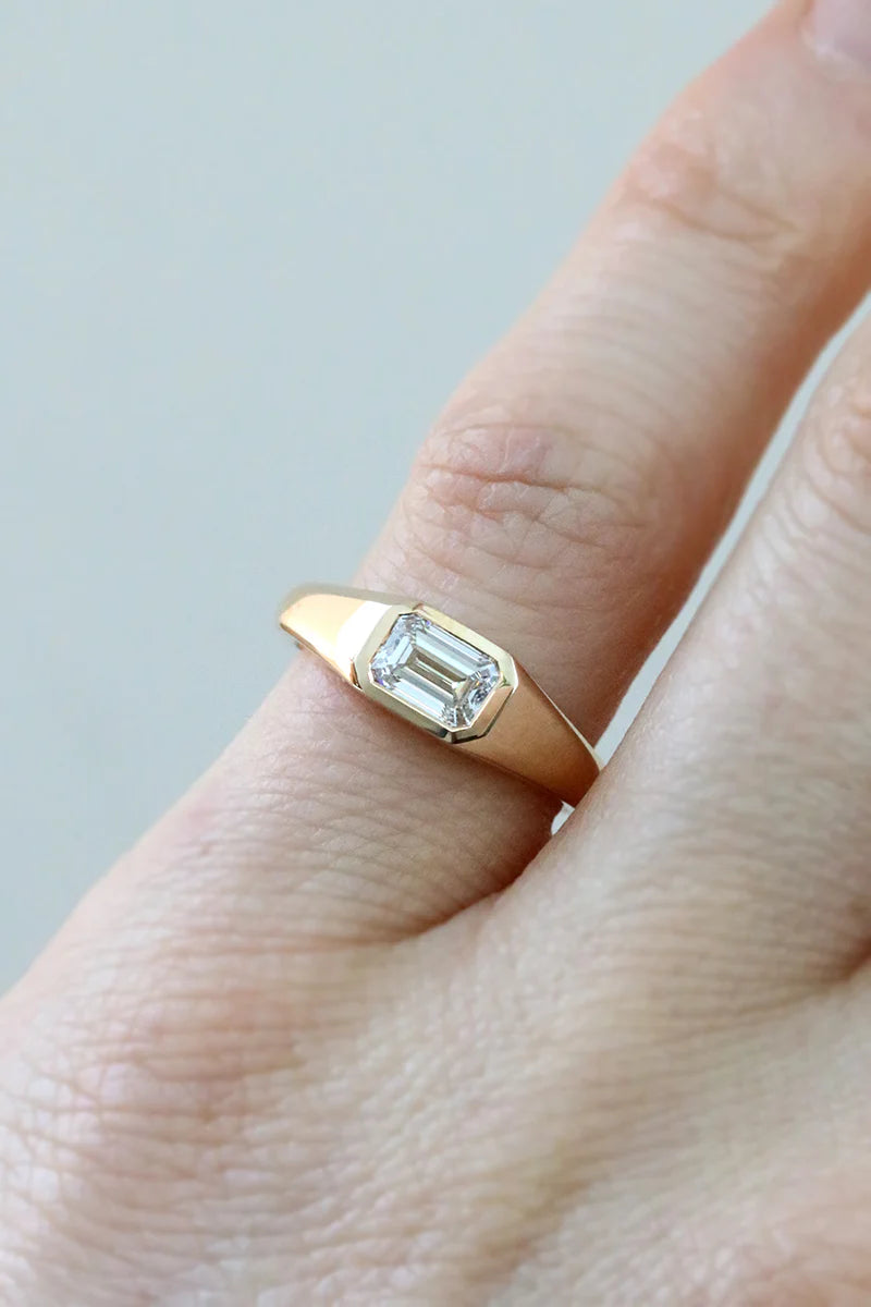 Bague Chevalière Émeraude Blanche en Or 18K
