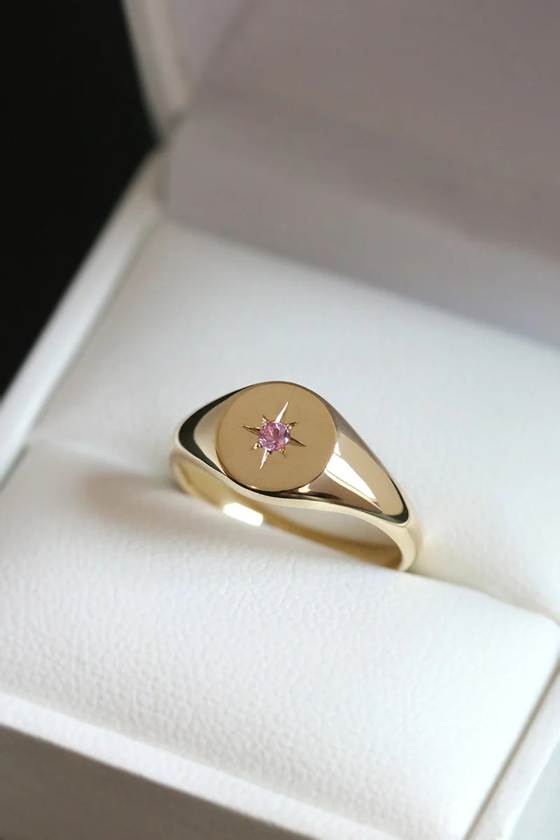 Bague Chevalière Étoile Rose en Or 18K